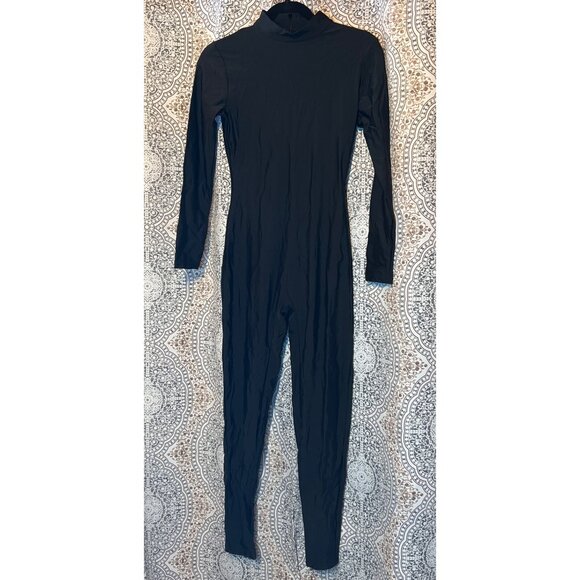 Black Long Sleeve Full Body Jumpsuit With Back Zipper Closure - Picture 1 of 8